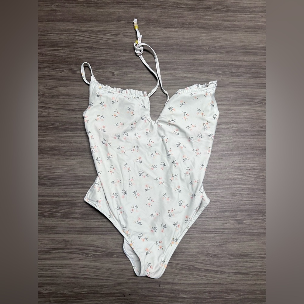 Aerie White Floral Swim Suit - no size tag please see measurements approx size M
